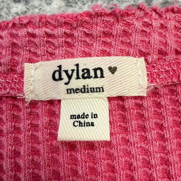 Dylan Shirt Womens Medium Pink Waffle Knit Henley Raw Hem Coquette Grunge Y2K - Picture 3 of 10